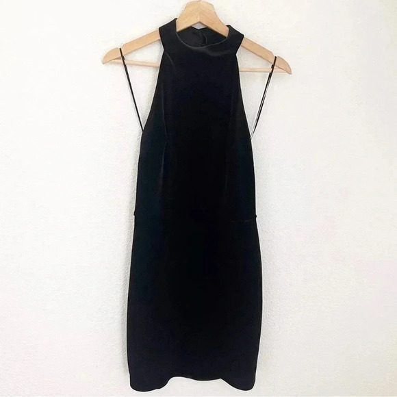 NWT Miss Selfridge Black Mini Velvet Mock Neck Dress, Size 6 - Picture 1 of 9